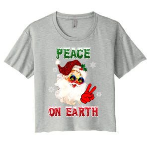 Peace On Earth Sign Merry Christmas Santa Hat Hippie Gift Women's Crop Top Tee