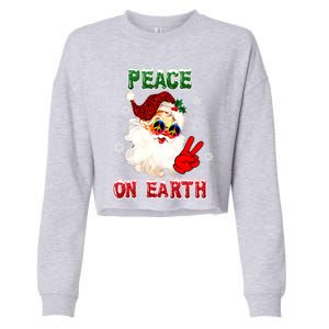 Peace On Earth Sign Merry Christmas Santa Hat Hippie Gift Cropped Pullover Crew