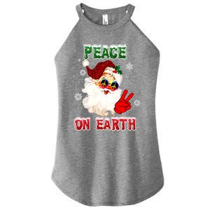 Peace On Earth Sign Merry Christmas Santa Hat Hippie Gift Women's Perfect Tri Rocker Tank