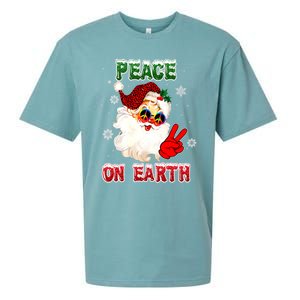 Peace On Earth Sign Merry Christmas Santa Hat Hippie Gift Sueded Cloud Jersey T-Shirt