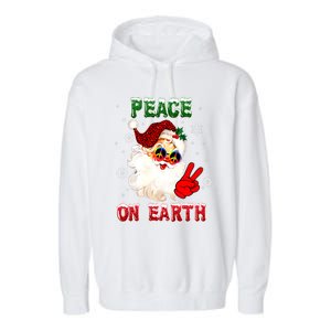 Peace On Earth Sign Merry Christmas Santa Hat Hippie Gift Garment-Dyed Fleece Hoodie