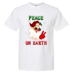 Peace On Earth Sign Merry Christmas Santa Hat Hippie Gift Garment-Dyed Heavyweight T-Shirt