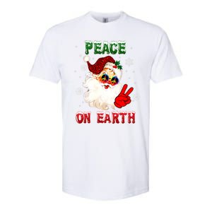 Peace On Earth Sign Merry Christmas Santa Hat Hippie Gift Softstyle CVC T-Shirt