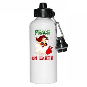 Peace On Earth Sign Merry Christmas Santa Hat Hippie Gift Aluminum Water Bottle