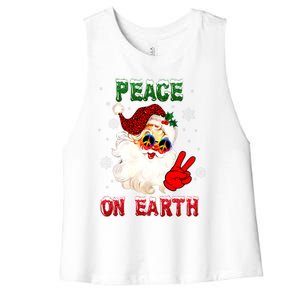 Peace On Earth Sign Merry Christmas Santa Hat Hippie Gift Women's Racerback Cropped Tank