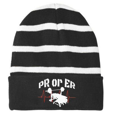 PR Or Er Weightlifting Bodybuilding Fitness Gym Striped Beanie with Solid Band