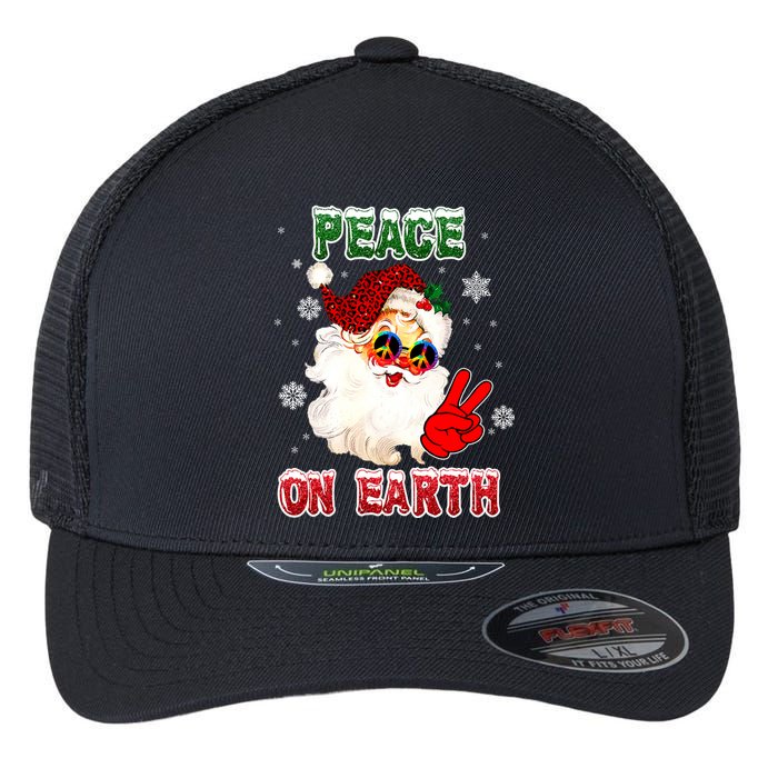 Peace On Earth Sign Merry Christmas Santa Hat Hippie Xmas Holiday Flexfit Unipanel Trucker Cap