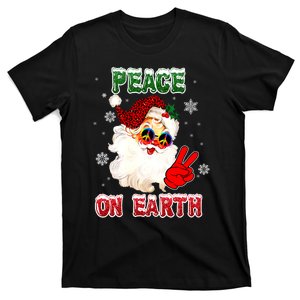 Peace On Earth Sign Merry Christmas Santa Hat Hippie Xmas Holiday T-Shirt