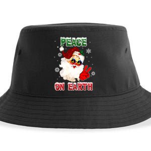 Peace On Earth Sign Merry Christmas Santa Hat Hippie Xmas Holiday Sustainable Bucket Hat