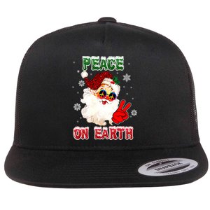 Peace On Earth Sign Merry Christmas Santa Hat Hippie Xmas Holiday Flat Bill Trucker Hat