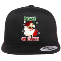 Peace On Earth Sign Merry Christmas Santa Hat Hippie Xmas Holiday Flat Bill Trucker Hat