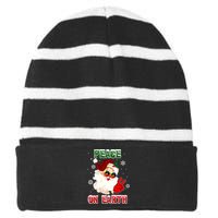 Peace On Earth Sign Merry Christmas Santa Hat Hippie Xmas Holiday Striped Beanie with Solid Band