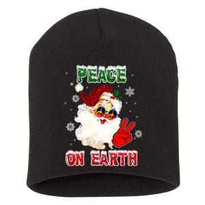 Peace On Earth Sign Merry Christmas Santa Hat Hippie Xmas Holiday Short Acrylic Beanie