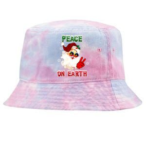 Peace On Earth Sign Merry Christmas Santa Hat Hippie Xmas Holiday Tie-Dyed Bucket Hat