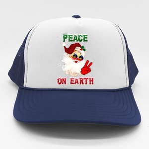 Peace On Earth Sign Merry Christmas Santa Hat Hippie Xmas Holiday Trucker Hat