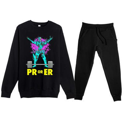 Pr Or Er Weightlifting Bodybuilding Workout Musclebuilding Premium Crewneck Sweatsuit Set