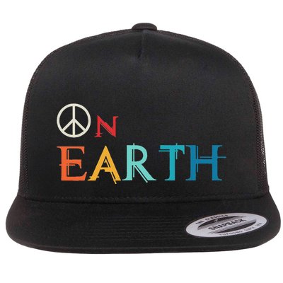 Peace On Earth Peace Sign Symbol Hippie World Love Pacifist Flat Bill Trucker Hat