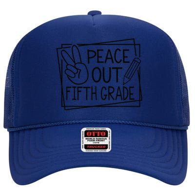 Peace Out Fifth Grade Last Day Of School Summer Break High Crown Mesh Back Trucker Hat