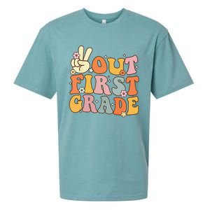 Peace Out First Grade Last Day Of School 1st Grade Sueded Cloud Jersey T-Shirt