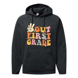 Peace Out First Grade Last Day of School 1st Grade Performance Fleece Hoodie