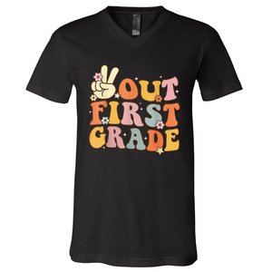 Peace Out First Grade Last Day of School 1st Grade V-Neck T-Shirt