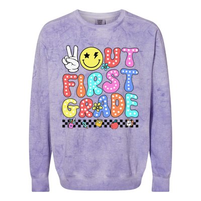 Peace Out First Grade Cute Groovy Last Day Of 1st Grade Colorblast Crewneck Sweatshirt