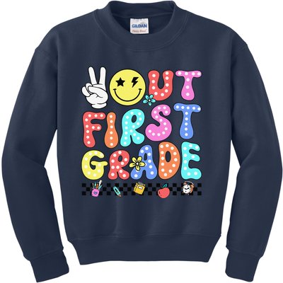 Peace Out First Grade Cute Groovy Last Day Of 1st Grade Kids Sweatshirt