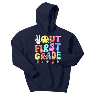 Peace Out First Grade Cute Groovy Last Day Of 1st Grade Kids Hoodie