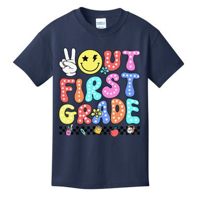 Peace Out First Grade Cute Groovy Last Day Of 1st Grade Kids T-Shirt