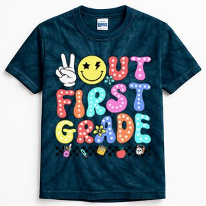 Peace Out First Grade Cute Groovy Last Day Of 1st Grade Kids Tie-Dye T-Shirt