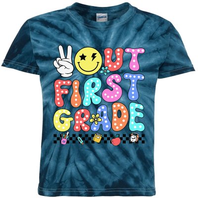 Peace Out First Grade Cute Groovy Last Day Of 1st Grade Kids Tie-Dye T-Shirt