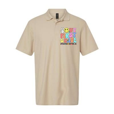 Peace Out First Grade Cute Groovy Last Day Of 1st Grade Softstyle Adult Sport Polo