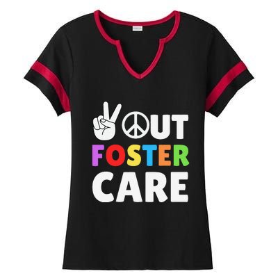 Peace Out Foster Care Parent Adoption Announcement Day Ladies Halftime Notch Neck Tee