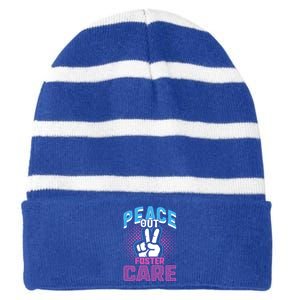 Peace Out Foster Care Modern Adoption Day Gotcha Family Cute Gift Striped Beanie with Solid Band