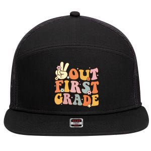 Peace Out First Grade Last Day of School 1st Grade 7 Panel Mesh Trucker Snapback Hat