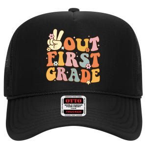 Peace Out First Grade Last Day of School 1st Grade High Crown Mesh Back Trucker Hat