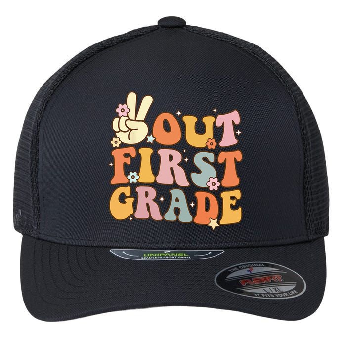 Peace Out First Grade Last Day of School 1st Grade Flexfit Unipanel Trucker Cap