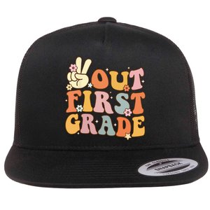 Peace Out First Grade Last Day of School 1st Grade Flat Bill Trucker Hat