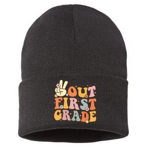 Peace Out First Grade Last Day of School 1st Grade Sustainable Knit Beanie