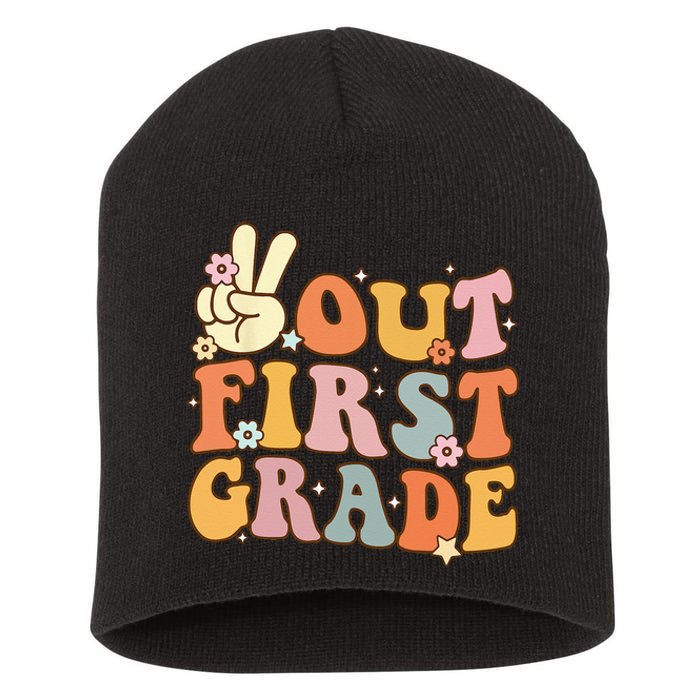 Peace Out First Grade Last Day of School 1st Grade Short Acrylic Beanie