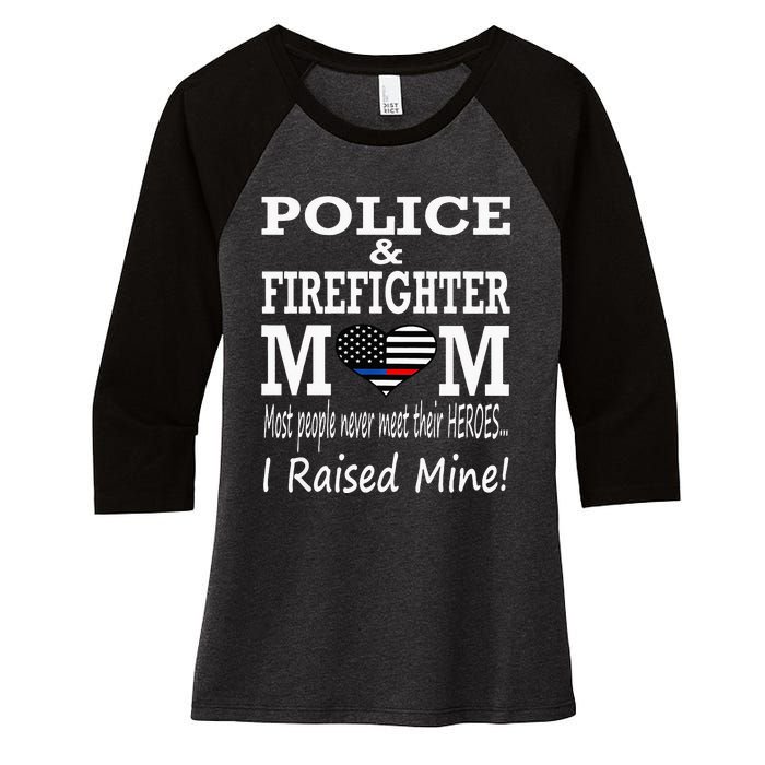 Police Officer Firefighter Fireman Mom Mother Women's Tri-Blend 3/4-Sleeve Raglan Shirt