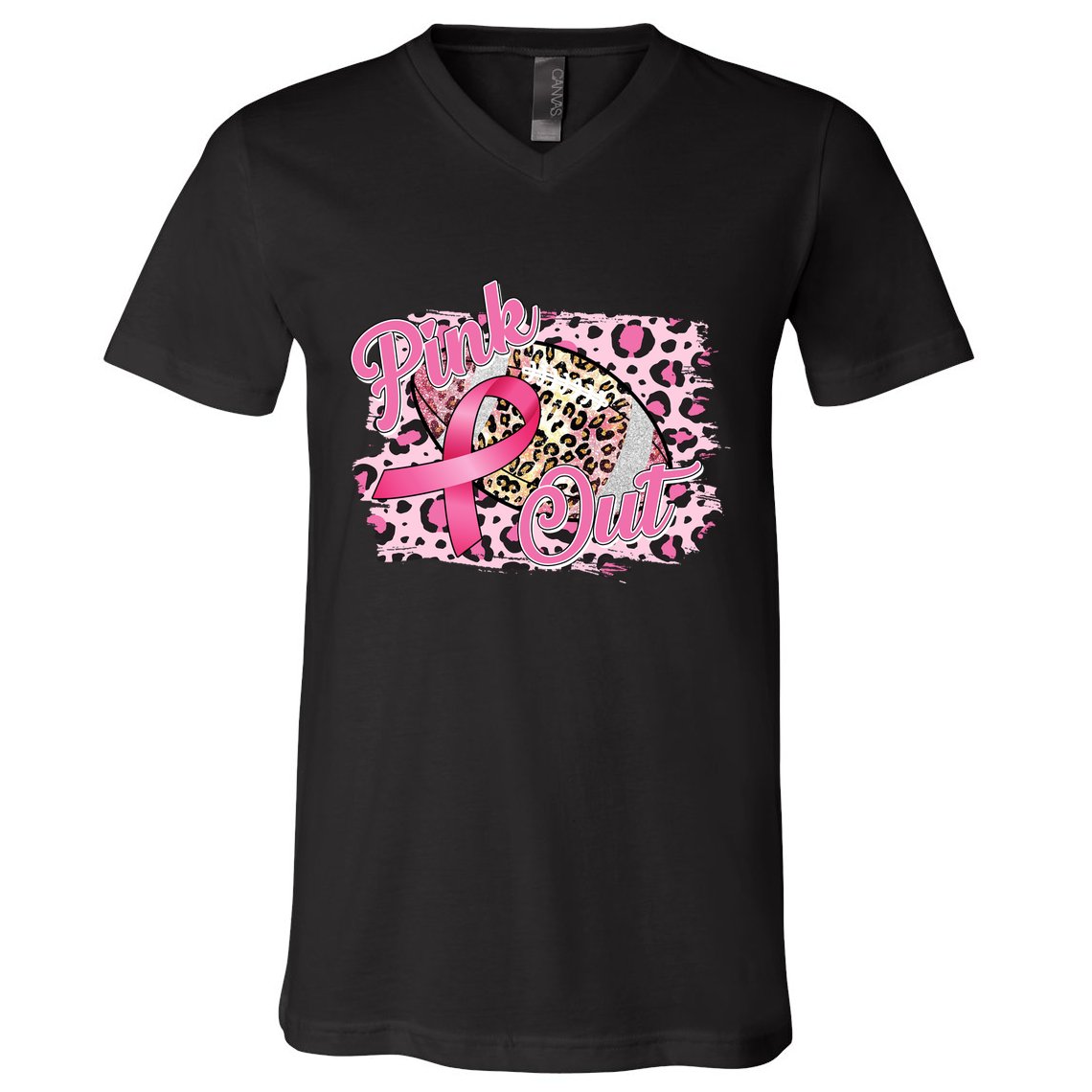 Pink Out Football Breast Cancer Awareness V-Neck T-Shirt