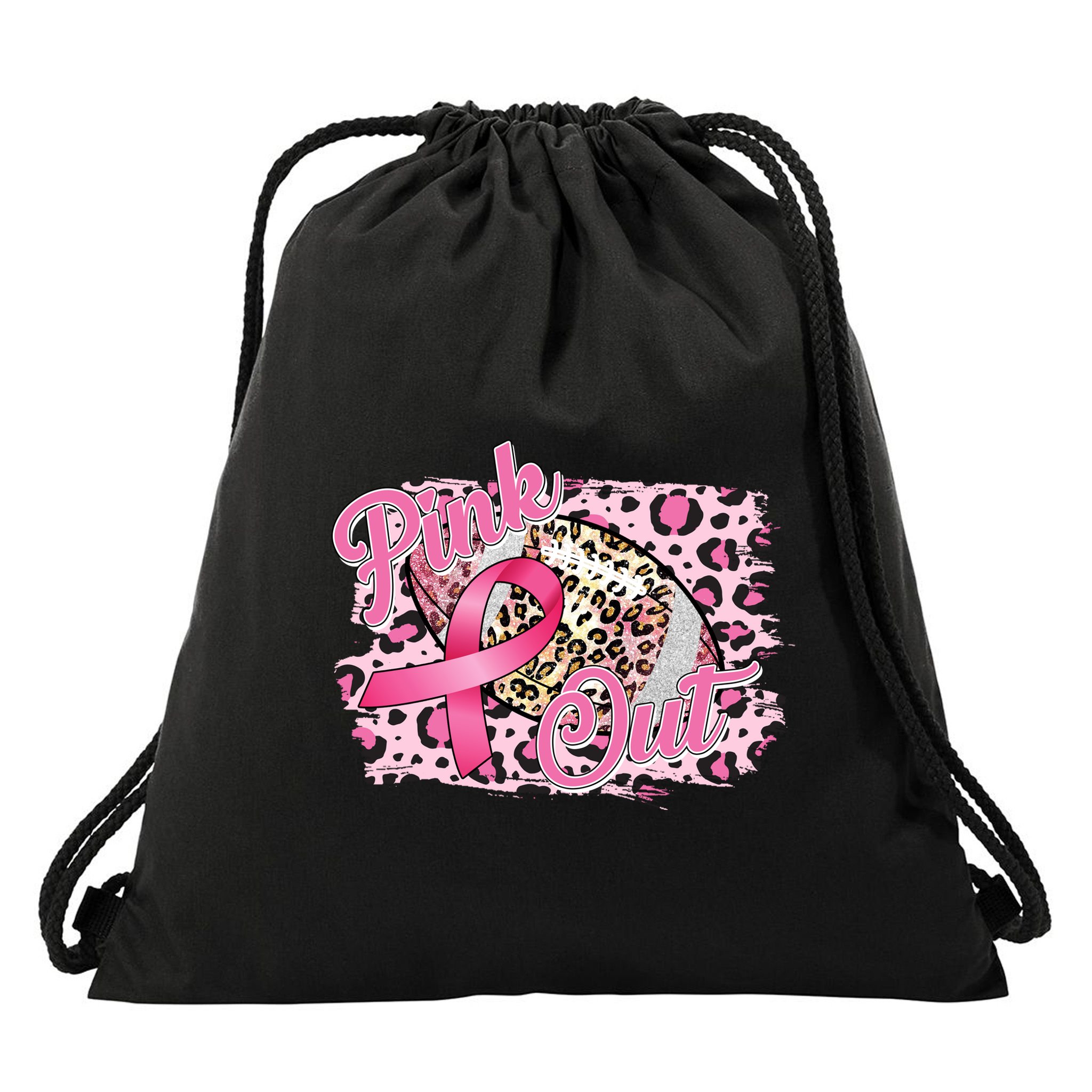 Pink Out Football Breast Cancer Awareness Drawstring Bag