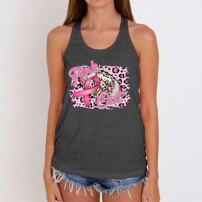 Pink Out Football Breast Cancer Awareness Women's Knotted Racerback Tank