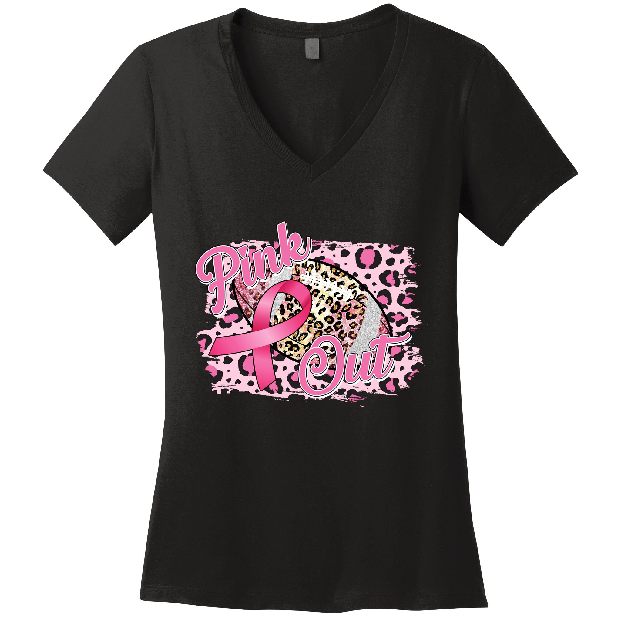 Pink Out Football Breast Cancer Awareness Women's V-Neck T-Shirt