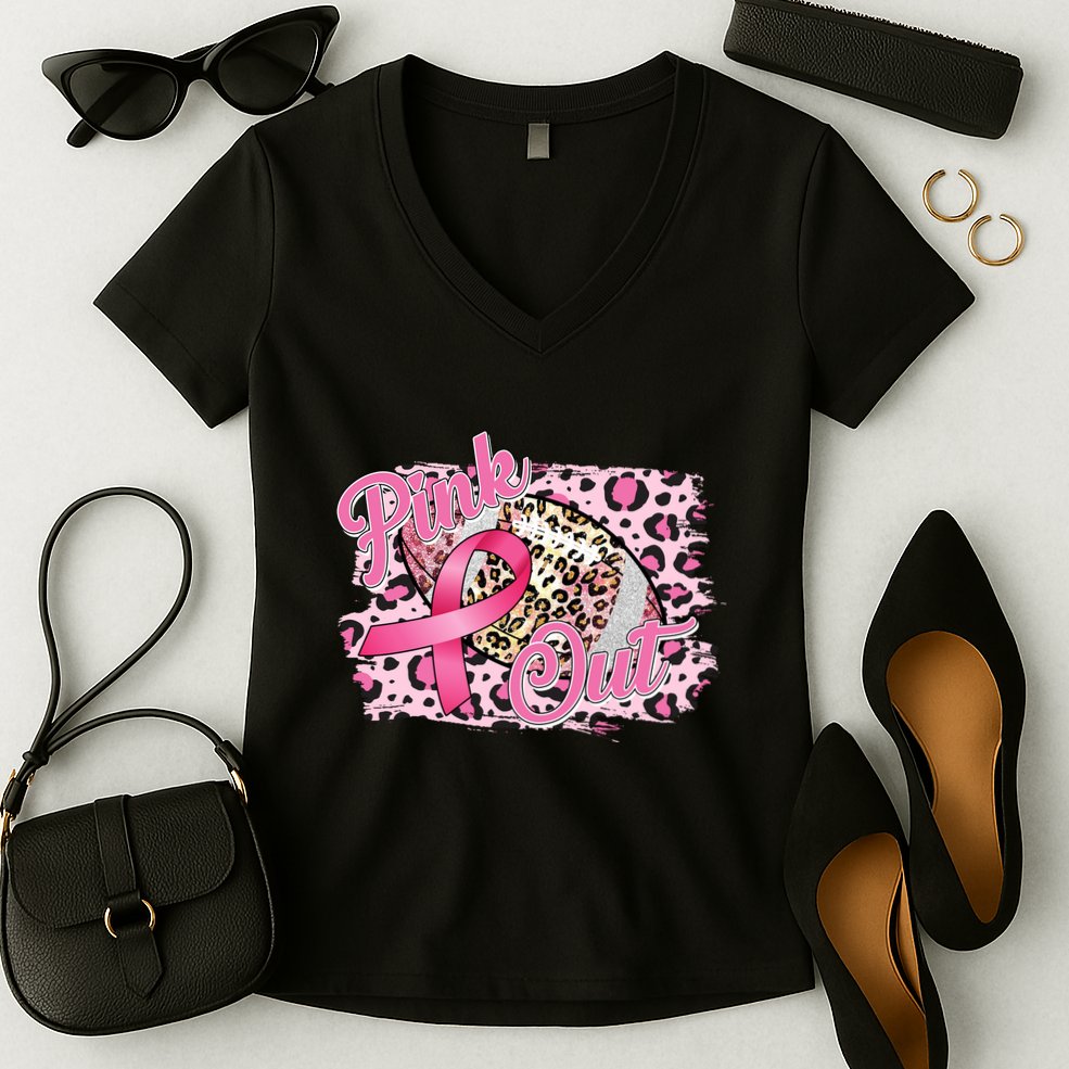 Pink Out Football Breast Cancer Awareness Women's V-Neck T-Shirt