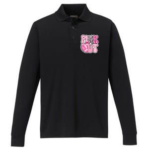 Pink Out Football Team Breast Cancer Awareness Performance Long Sleeve Polo