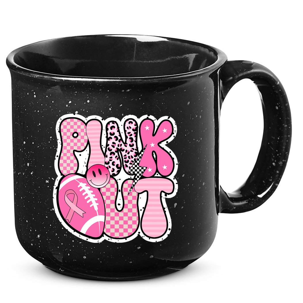 Pink Out Football Team Breast Cancer Awareness 15oz Campfire Ceramic Mug