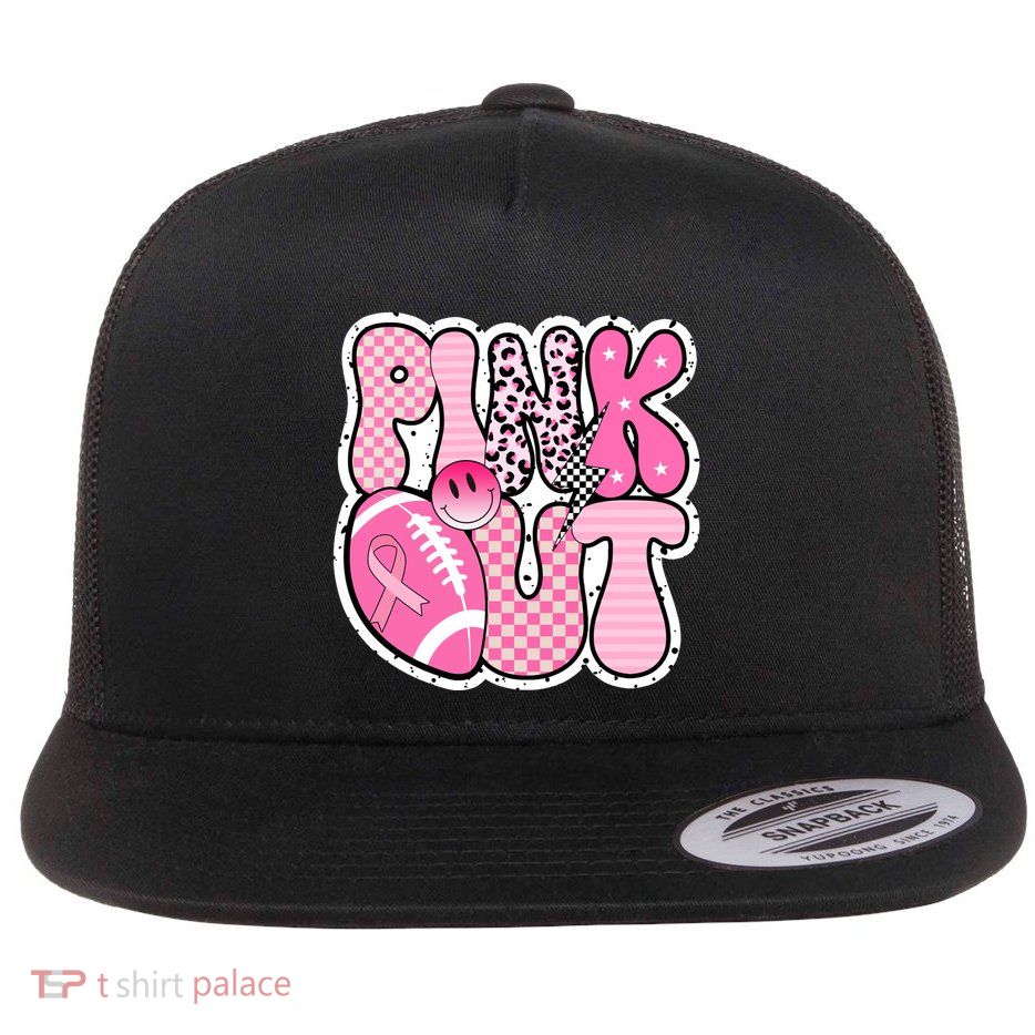 Pink Out Football Team Breast Cancer Awareness Flat Bill Trucker Hat