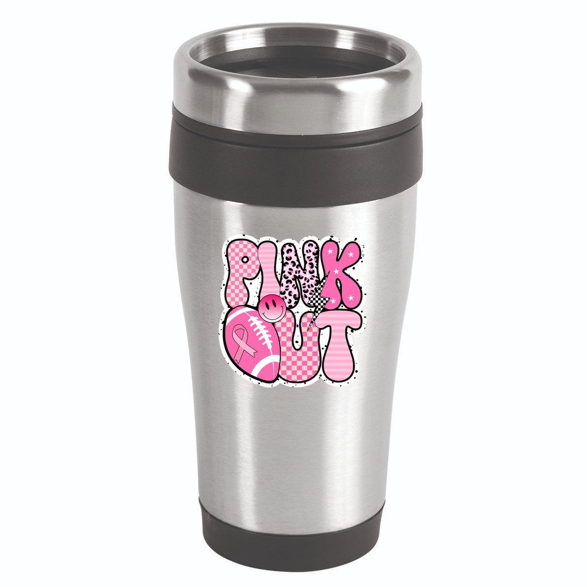 Pink Out Football Team Breast Cancer Awareness 16oz Travel Tumbler